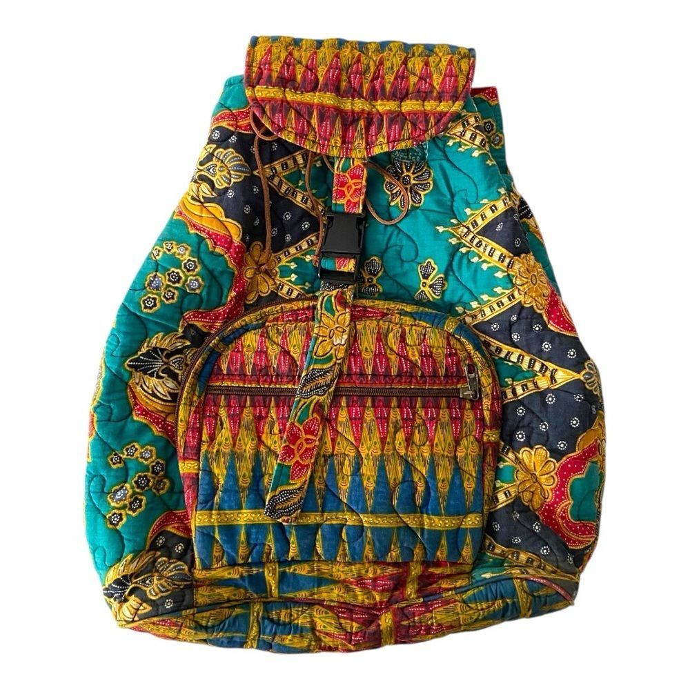 Quilted Drawstring Colorful Patterned Backpack In… - image 1